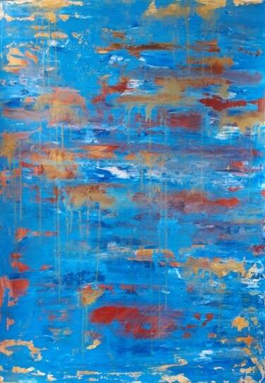 Painting titled "Blue abstraction3" by Lana Pochikian, Original Artwork, Oil