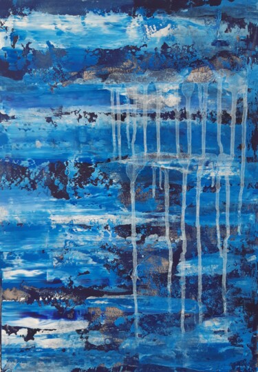 Painting titled "Blue abstraction6" by Lana Pochikian, Original Artwork, Oil