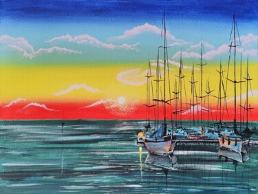 Painting titled "Yates al atardecer" by Lana Pokhoday (Li Lu Ay), Original Artwork, Acrylic