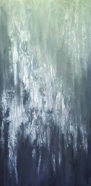 Painting titled "Snowfall in the Alps" by Lana Vereshchagina, Original Artwork, Acrylic Mounted on Wood Stretcher frame