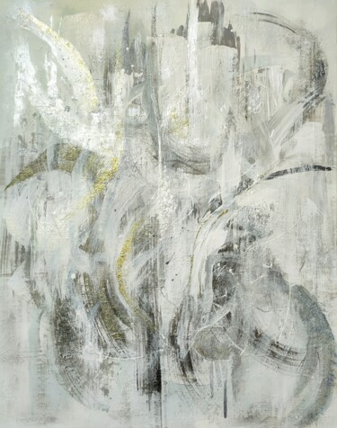 Painting titled "Blizzard in the City" by Lana Vereshchagina, Original Artwork, Acrylic Mounted on Wood Panel