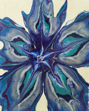 Painting titled "Blue flower" by Lana Vereshchagina, Original Artwork, Acrylic Mounted on Wood Stretcher frame