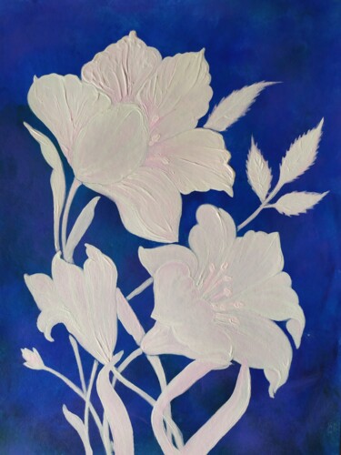 Pintura intitulada "White lilies" por Lana Vereshchagina, Obras de arte originais, Acrílico