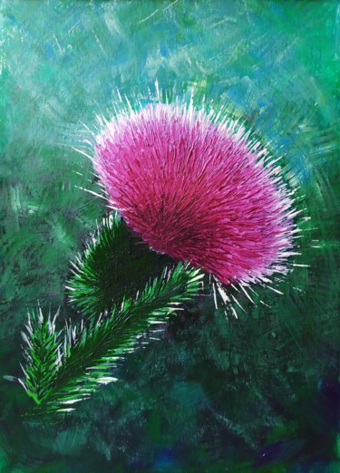 Malarstwo zatytułowany „Thistle flower” autorstwa Lana Vereshchagina, Oryginalna praca, Akryl