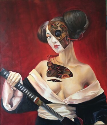 Peinture intitulée "Гейша с мечом" par Svetlana Yunusova, Œuvre d'art originale, Huile