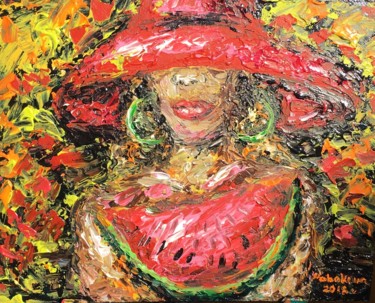 Painting titled "Африканка с арбузом" by Olga Nabokova, Original Artwork, Acrylic