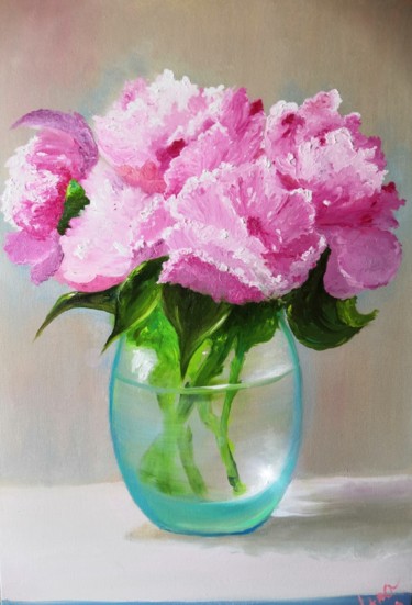 Peinture intitulée "Pink flo" par Svetlana Chernobai (LanaBlack), Œuvre d'art originale, Huile