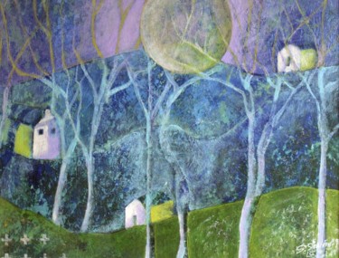 Drawing titled "Moon in my Village" by Lana Sevin, Original Artwork, Acrylic
