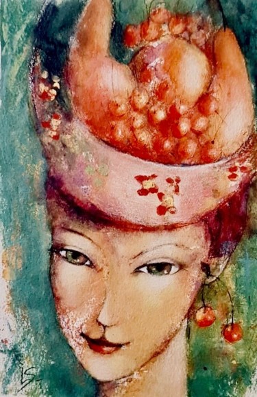 Drawing titled "The Cherry Girl" by Lana Sevin, Original Artwork, Acrylic