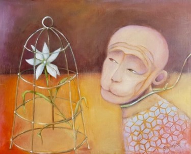 Картина под названием "Pink Monkey" - Lana Sevin, Подлинное произведение искусства, Масло Установлен на Деревянная рама для…