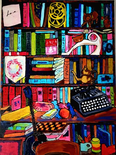 Peinture intitulée "Notre bibliothèque" par Elena Lanceleux, Œuvre d'art originale, Acrylique