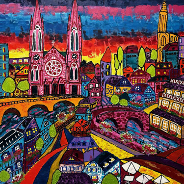 ""Strasbourg"" başlıklı Tablo Elena Lanceleux tarafından, Orijinal sanat, Akrilik Ahşap Sedye çerçevesi üzerine monte edilmiş