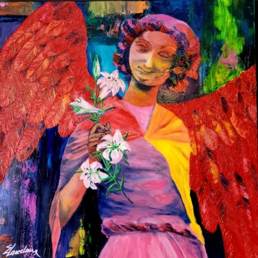 Painting titled "L'Ange au sourire" by Elena Lanceleux, Original Artwork, Acrylic