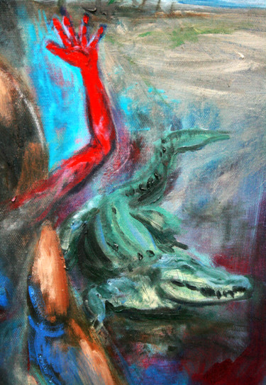 Peinture intitulée "Détail crocodile (A…" par Langlet Fahrenheit, Œuvre d'art originale