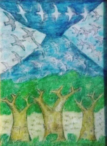 Pintura titulada "birds mountain.seri…" por Lanjar Jiwo Art Studio, Obra de arte original, Acrílico