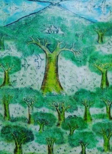 Pittura intitolato "bird mountain.series" da Lanjar Jiwo Art Studio, Opera d'arte originale, Acrilico