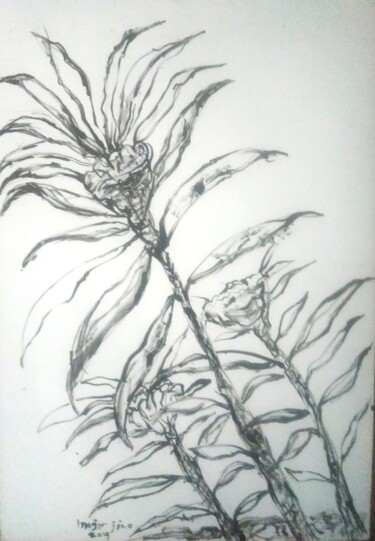 Картина под названием "Flower" - Lash Art Studio, Подлинное произведение искусства, Чернила