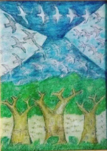 Pintura titulada "birds mountain.seri…" por Lash Art Studio, Obra de arte original, Acrílico