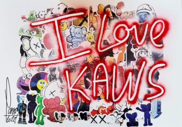 Skulptur mit dem Titel "I LOVE KAWS RED" von Didier Lannoy, Original-Kunstwerk, Kunststoff