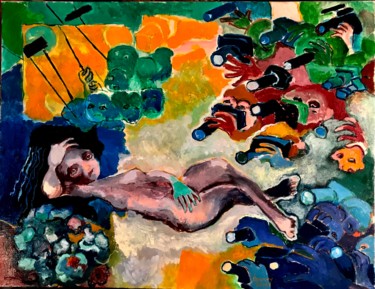 Peinture intitulée "huile SUZANNE ET LE…" par René Lannoy, Œuvre d'art originale, Huile Monté sur Châssis en bois