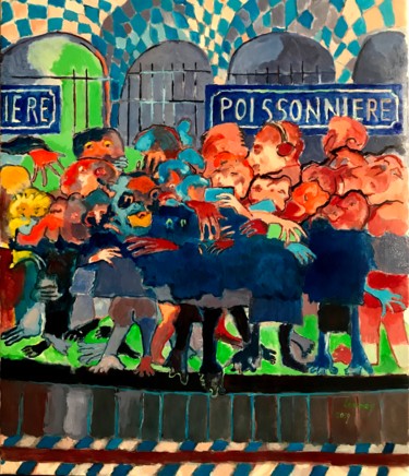 Painting titled "Métro Poissonnière.…" by René Lannoy, Original Artwork, Oil