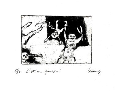 Printmaking titled "C'est un garçon !" by René Lannoy, Original Artwork, Etching