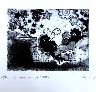 Gravures & estampes intitulée "La CAVERNE de Plato…" par René Lannoy, Œuvre d'art originale, Eau-forte