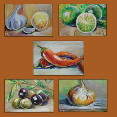 Mini paintings for the kitchen Vegetables and fruits, bright Ζωγραφική με τίτλο "Mini paintings for…" από Светлана Лановенко, Αυθεντικά έργα τέχνης, Λάδι