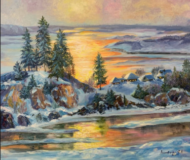 Painting titled "Oil sunrise early s…" by Svetlana Lanovenko, Original Artwork, Oil