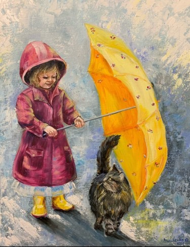 Painting titled "oil girl umbrella p…" by Svetlana Lanovenko, Original Artwork, Oil