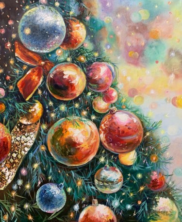 Painting titled "Oil New Year Christ…" by Svetlana Lanovenko, Original Artwork, Oil