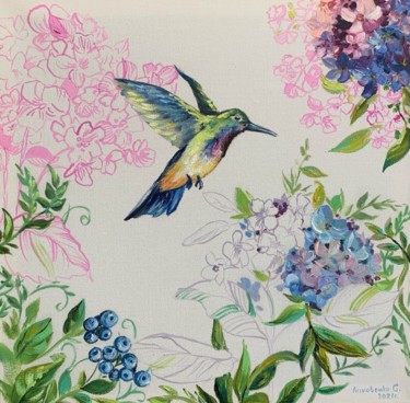 Schilderij getiteld "oil hummingbird col…" door Svetlana Lanovenko, Origineel Kunstwerk, Olie