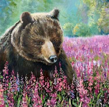 Pintura titulada "Brown bear summer p…" por Svetlana Lanovenko, Obra de arte original, Oleo