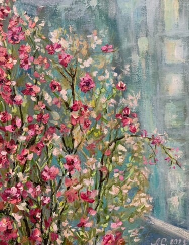 Pintura titulada "oil delicate pink f…" por Svetlana Lanovenko, Obra de arte original, Oleo