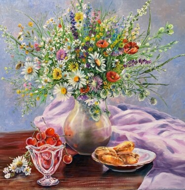Pintura intitulada "oil bouquet of wild…" por Svetlana Lanovenko, Obras de arte originais, Óleo