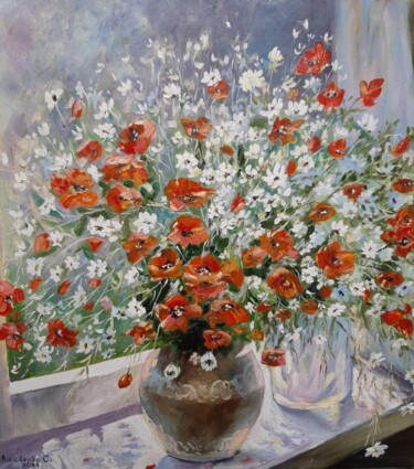 Schilderij getiteld "oil painting poppie…" door Svetlana Lanovenko, Origineel Kunstwerk, Olie
