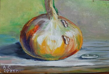 Miniature small painting onion and dew drops 10x15 Картина под названием "Miniature small pai…" - Светлана Лановенко, Подлинное произведение искусства, Масло