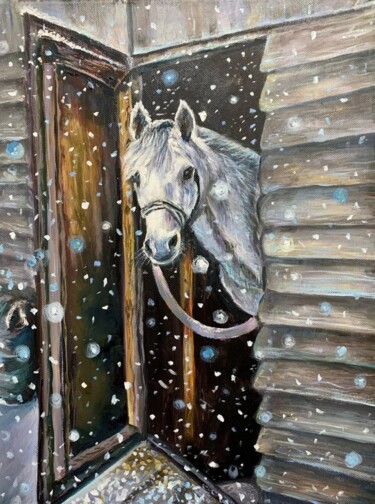 Painting titled "Painting small, whi…" by Svetlana Lanovenko, Original Artwork, Oil