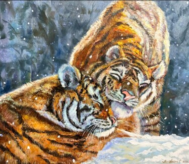 Schilderij getiteld "pair of tigers Sibe…" door Svetlana Lanovenko, Origineel Kunstwerk, Olie