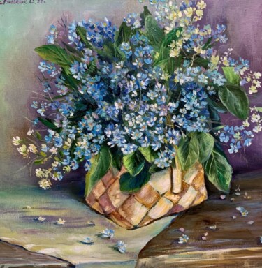 Peinture intitulée "Blue forget-me-nots…" par Svetlana Lanovenko, Œuvre d'art originale, Huile