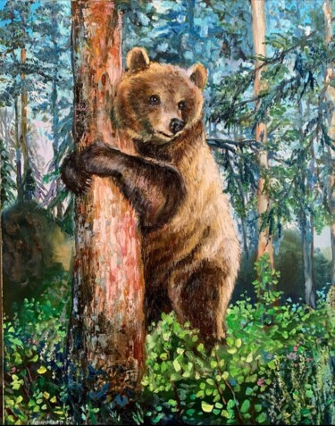 Painting titled "Russian brown bear…" by Svetlana Lanovenko, Original Artwork, Oil