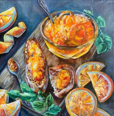 Peinture intitulée "Orange jam mint lea…" par Svetlana Lanovenko, Œuvre d'art originale, Huile
