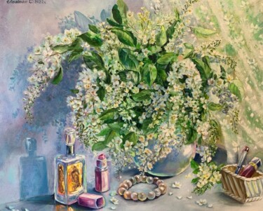 Pintura titulada "White cherry fragra…" por Svetlana Lanovenko, Obra de arte original, Oleo