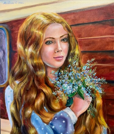 Pittura intitolato "Oil painting Girl a…" da Svetlana Lanovenko, Opera d'arte originale, Olio