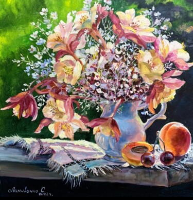 Pintura intitulada "Bright bouquet of f…" por Svetlana Lanovenko, Obras de arte originais, Óleo