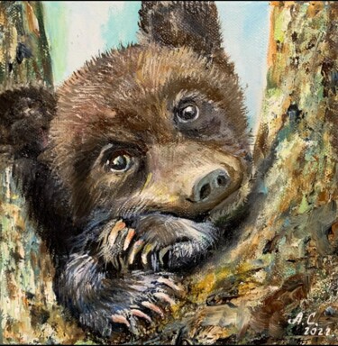 Painting titled "Teddy bear cute pet…" by Svetlana Lanovenko, Original Artwork, Oil