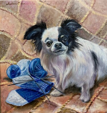 Schilderij getiteld "Chihuahua dog pet k…" door Svetlana Lanovenko, Origineel Kunstwerk, Olie