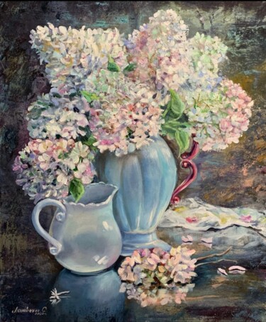 Pintura intitulada "Hydrangeas bouquet…" por Svetlana Lanovenko, Obras de arte originais, Óleo