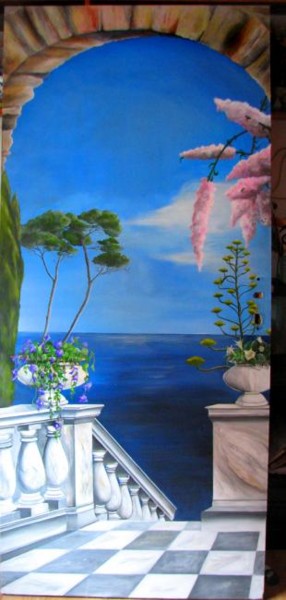 Painting titled "Descente vers la mer" by Lan Ta Minh, Original Artwork