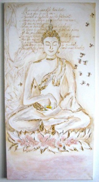 Peinture intitulée "bouddha au frangipa…" par Lan Ta Minh, Œuvre d'art originale